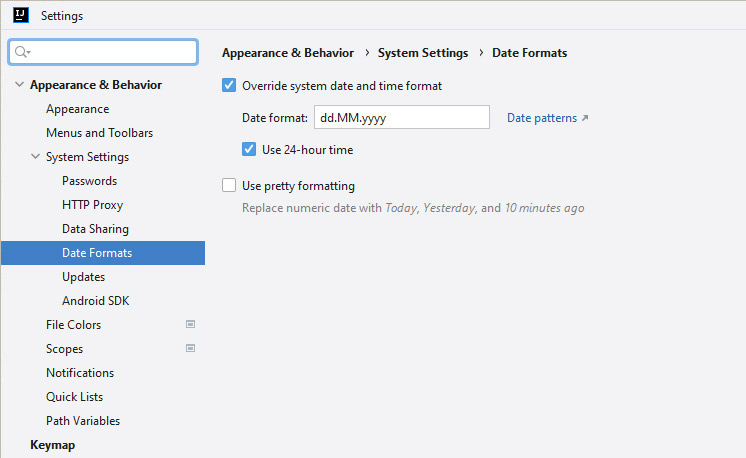 Intellij date format